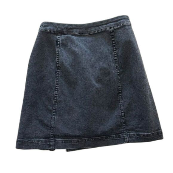 Free People Denim Mini Skirt Black High Waist Full Zip Side Slit Women’s Size 4 - Picture 4 of 6